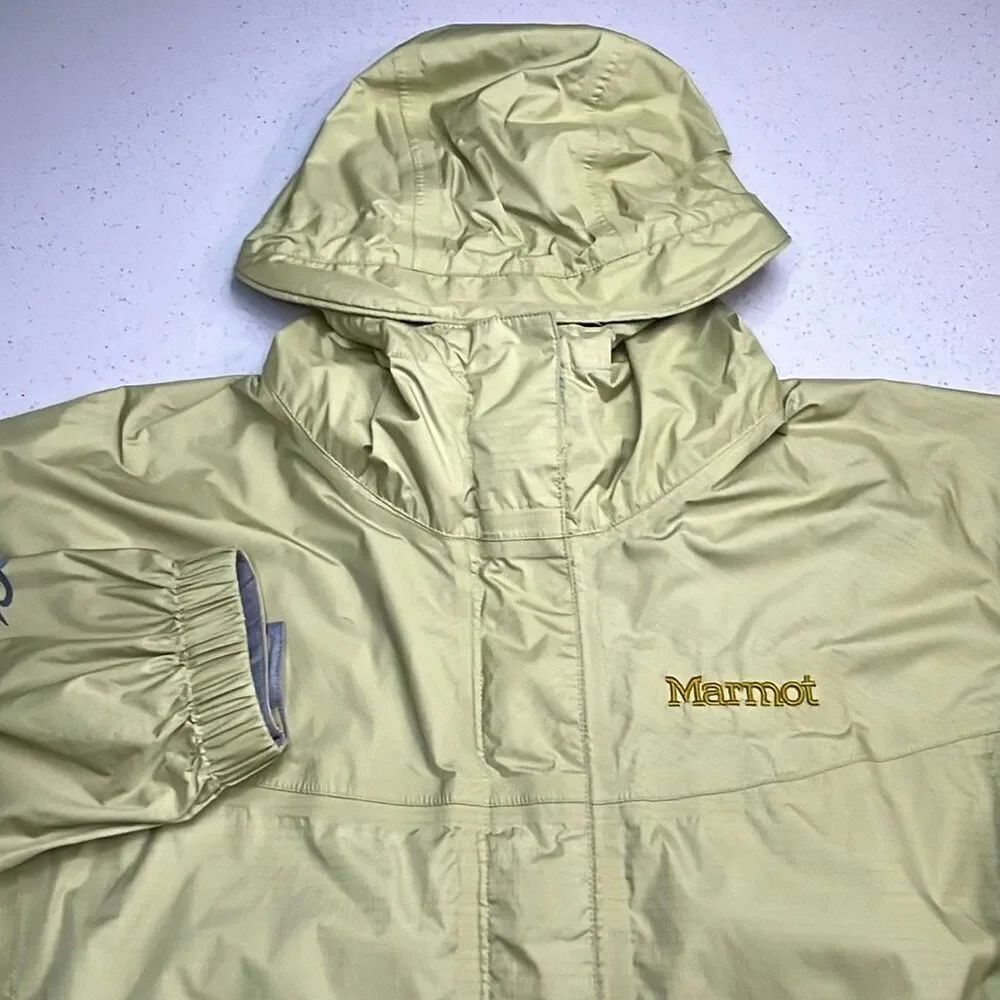 Marmot Womens Medium Hooded Rain Jacket Yellow Waterproof Lightweight Full Zip